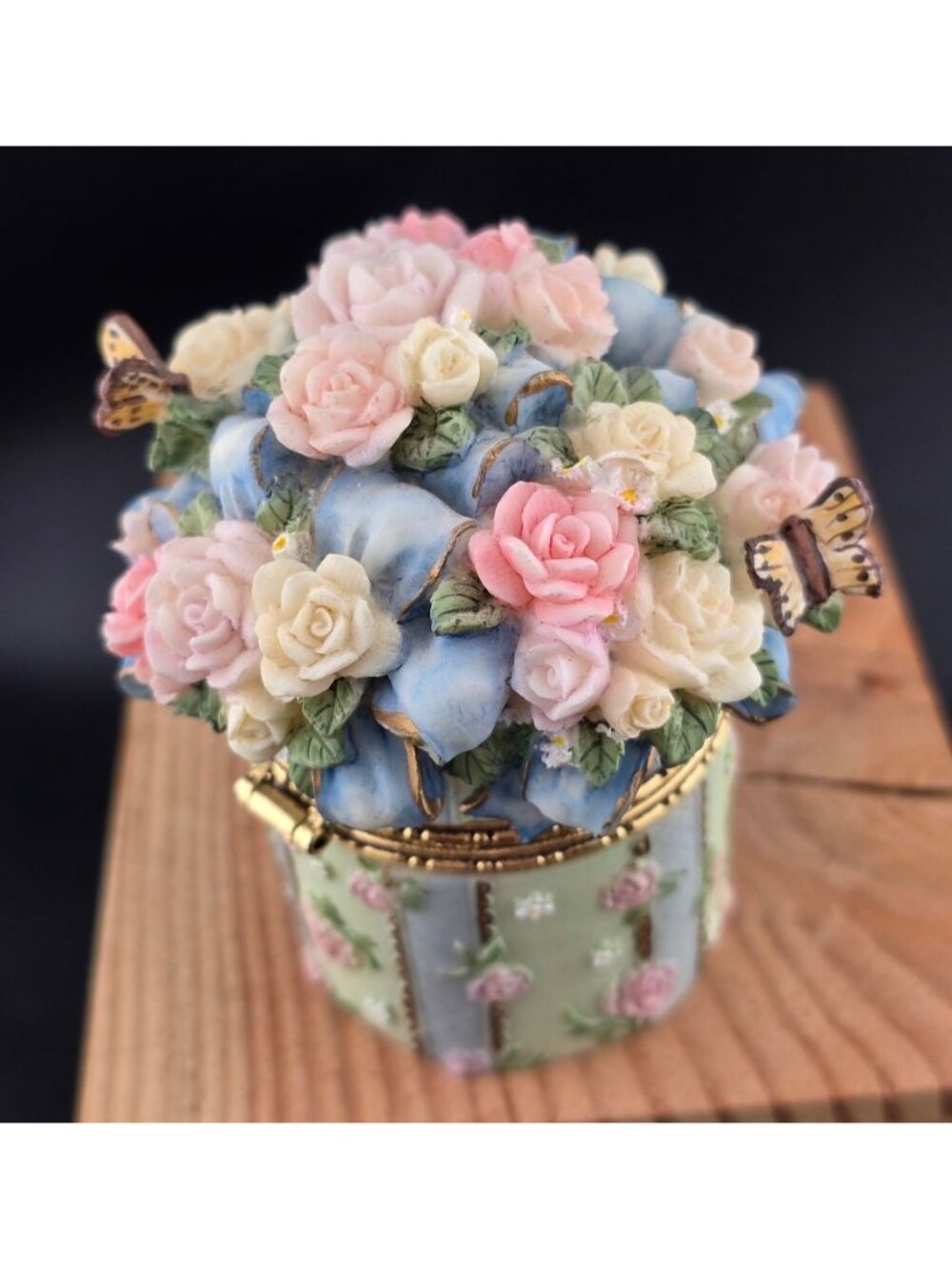 Flower and Butterfly Porcelain Trinket Box 3" Tall READ - Picture 8 of 16